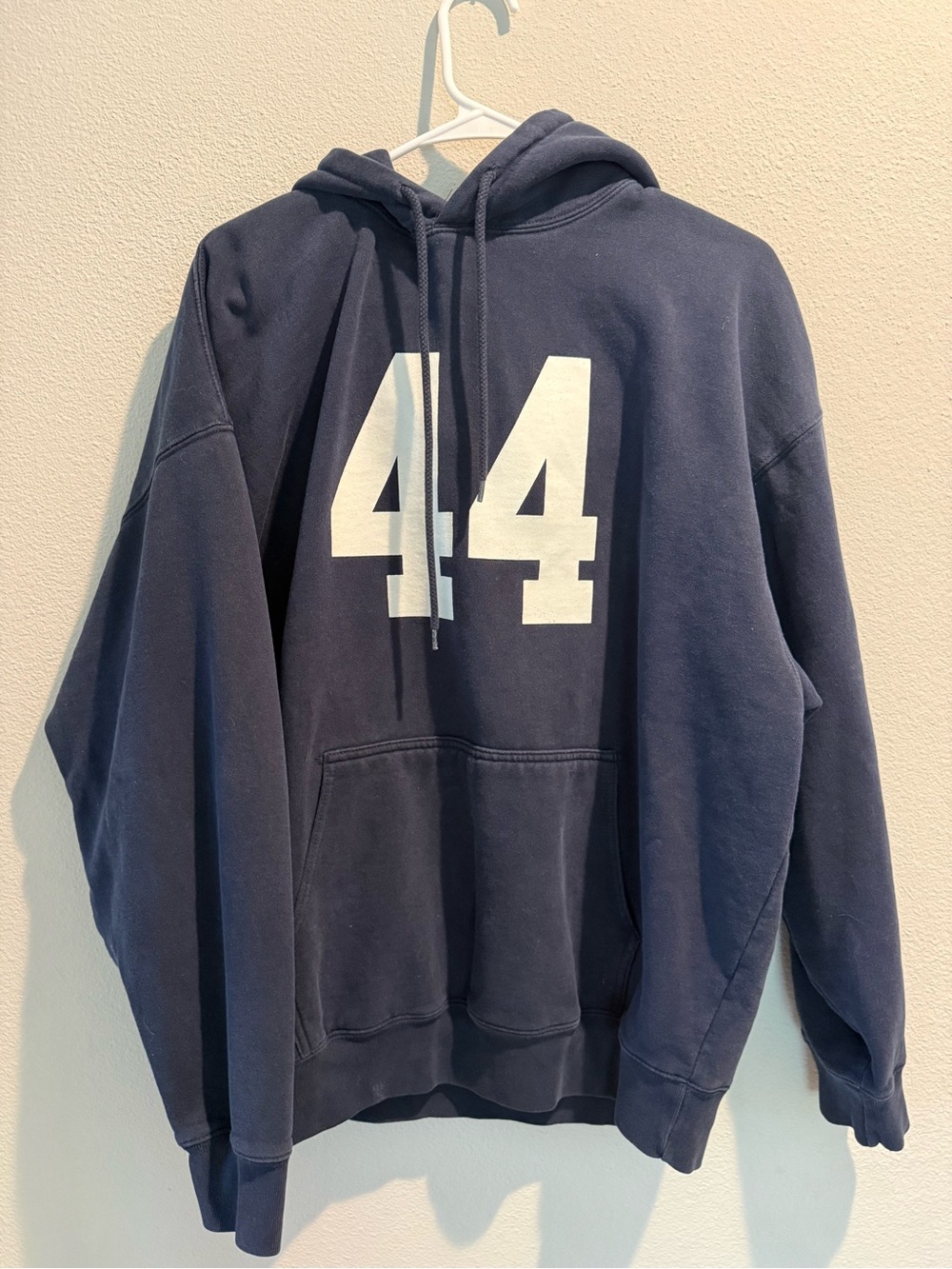 Brandy Melville Navy Blue Hoodie with White 44 Graphic